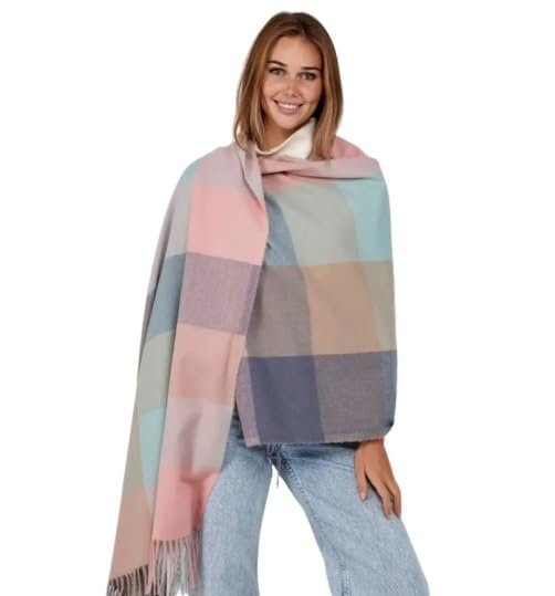 Alexvyan Winter Warm Long Stoles Shawls Long Big Checked Scarves Woolen Women Casual Scarf Soft Wrap for Casual Formal Occassions 200CM*70CM