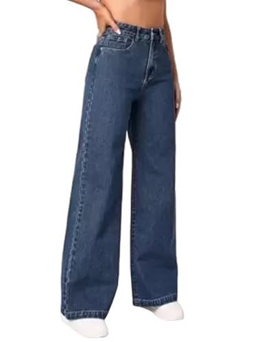 Wide Leg Jeans, High Waist, Baggy Fit, Dark Blue