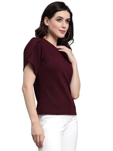 Style Quotient Women Solid Fuchsia Pink Poly Knit Smart Casual Regular Top