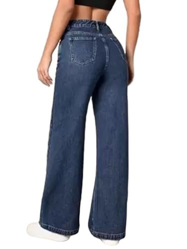 Wide Leg Jeans, High Waist, Baggy Fit, Dark Blue - Image 3