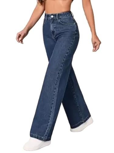 Wide Leg Jeans, High Waist, Baggy Fit, Dark Blue - Image 4