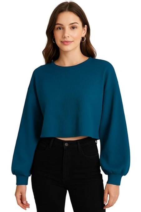 Women's Cotton Blend Solid Lining Solid Crop T-Shirt | Western T-Shirt for Women