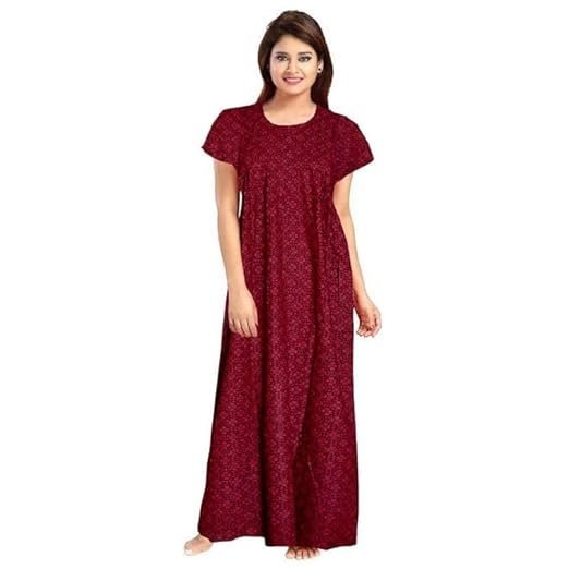 YOZLY Women's Cotton Printed Gown Ankle Length Nighty Free Size (Pack of 2) - Image 5