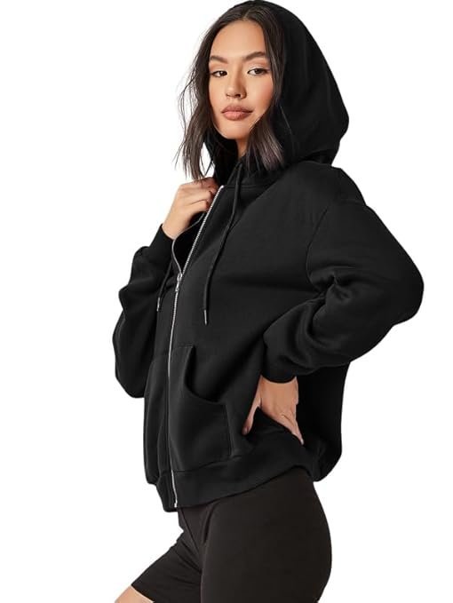 Imsa Moda Women's Polycotton Fleece Plain Hooded Neck Full Zipper Winter Jacket Sweatshirts Casual Hoodie with Kangaroo Pocket