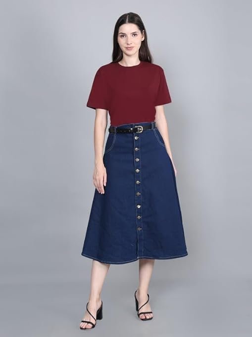 Codaisy Women Knee Length Denim A-Line Blue Skirt - Image 4