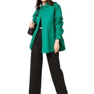 HIGH STAR Women Oversized Spread Collar Classic Opaque Casual Shirt