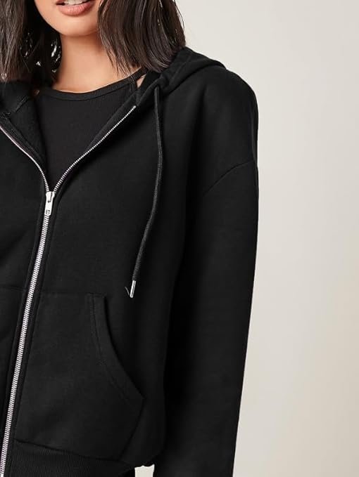 Imsa Moda Women's Polycotton Fleece Plain Hooded Neck Full Zipper Winter Jacket Sweatshirts Casual Hoodie with Kangaroo Pocket - Image 4