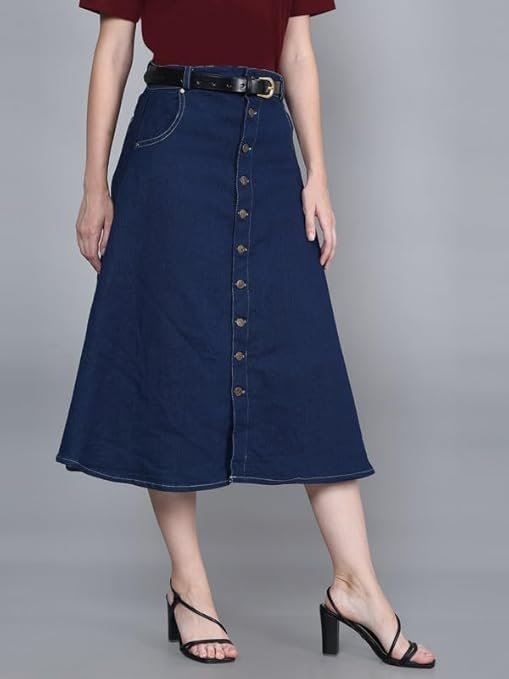 Codaisy Women Knee Length Denim A-Line Blue Skirt - Image 3
