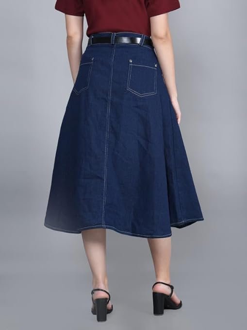 Codaisy Women Knee Length Denim A-Line Blue Skirt - Image 2