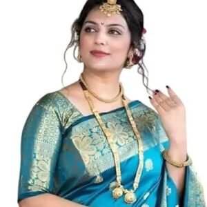 Keshav E-Online Kanjivaram Silk Saree with Zari Woven Design & Running Banarasi Silk Blouse Piece Color Rama