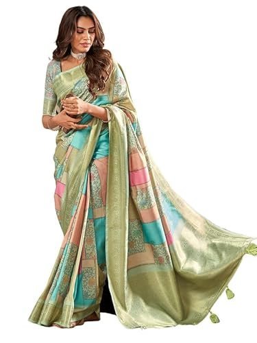 SIRIL Women's Banarasi Silk Saree Pure Silk Kanjivaram Saree with Unstitched Blouse Piece