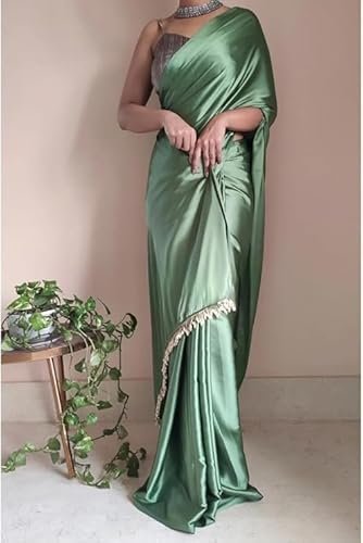 Spitomex Women's Regular Wear Satin Silk Pre Pleated Heavy Saree with Blouse For Festival, Party, Wedding,farewell, fuction saree. - Image 4