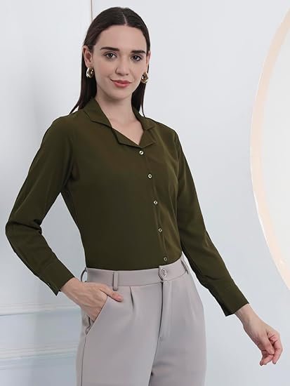 Sharma Group Women's Regular Fit Cuban Collar Cotton Formal Shirts - Image 5