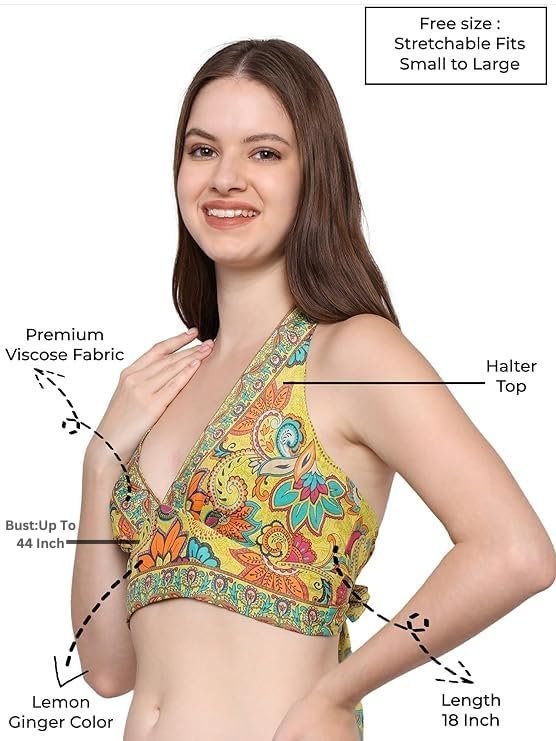 KE Kanha Exports Tops for Women Western | Jeans Tops for Women | Sleeveless Crop top | Summer | Beach wear | Stylish Trendy Tunics Halter Neck top | Fashion Any Occasion - Image 4