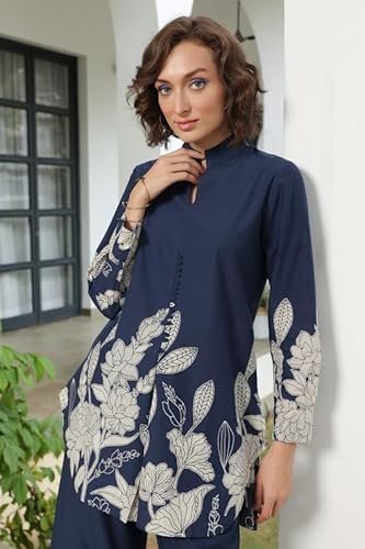 JISORA Women's Blue Printed Pure Cotton Co-Ord Set