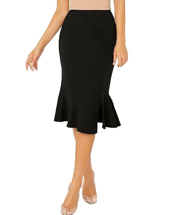 ADDYVERO High Rise Elastic Cotton Blend Solid Flared Pencil Fit Knee-Length Women Skirt - Image 4