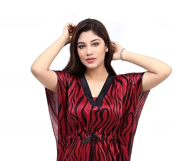 G4Girl Women's Silk Geometric Print Maxi Nightgown - Image 5