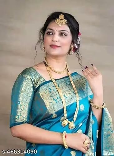 Keshav E-Online Kanjivaram Silk Saree with Zari Woven Design & Running Banarasi Silk Blouse Piece Color Rama - Image 4