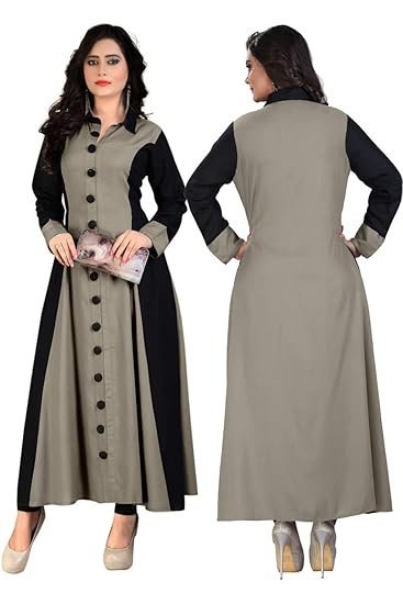 Madhuram Womens Rayon Regular A Line Kurti with Fully Stitched Plain Long Kurta(M-114) - Image 4