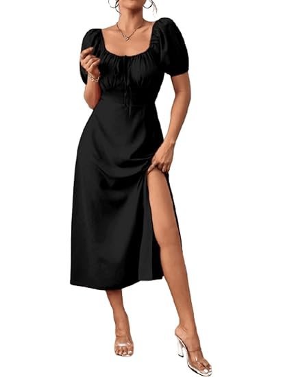 Aahwan Raffinéa Puff Sleeve High Slit Maxi Outfit Dress for Women's & Girl's