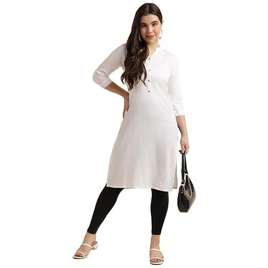 Women's Rayon Solid Plain Straight Kurti - Image 2
