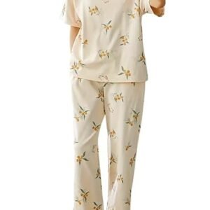 GLASGO Women’s Cotton Pajama Set with Top & Pants|| Korean Night Suit|| Lightweight Printed Set || Soft & Comfy Sleepwear for Girls & Women || LNS-3