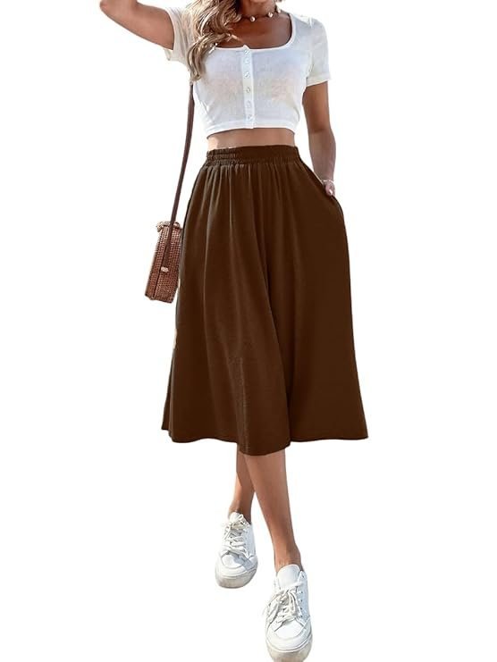 KATECLO Women’s midi Flared Skirt | Western Summer Wear | Lightweight Soft Fabric | Casual Maxi Skirt
