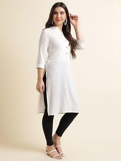 Women's Rayon Solid Plain Straight Kurti - Image 3