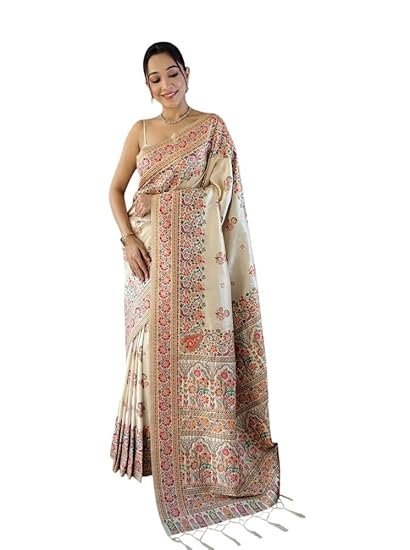 D V ENTERPRISE Women's Pure Original kanchipuram Zari weaving silk Kalamkari Kanjivaram desinger Saree With Blouse piece for Wedding