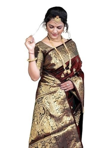C J Enterprise Women's Pure Soft Kanjivaram Silk Saree For Wedding Banarasi Style Sari With Blouse Piece (Vruksh-50) - Image 3