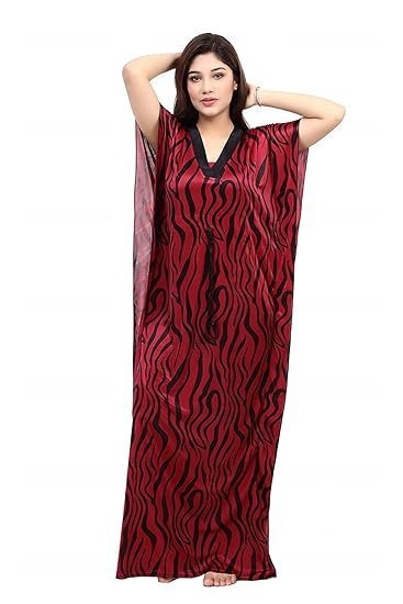 G4Girl Women's Silk Geometric Print Maxi Nightgown