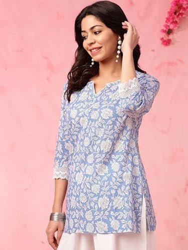 KASOOTI Women's Trendy Floral Print Topper Kurti | Short Kurti with 3/4 Sleeves – Stylish & Comfortable|| Kurta for Women - Image 3