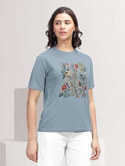 HELLCAT Trendy Printed Regular Fit Round Neck Casual Tshirt for Women - Image 5