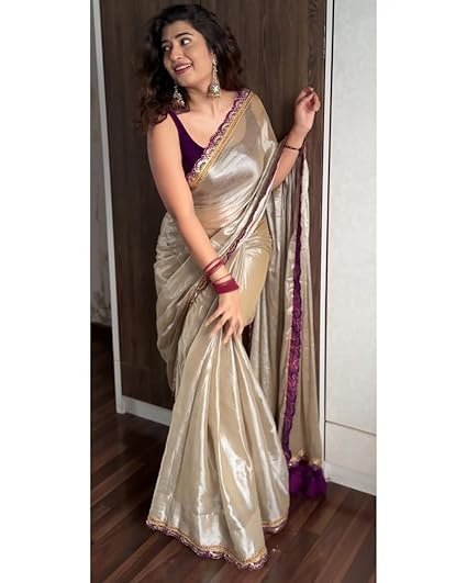 HMP Fashion Womens Pure Soft Two Tone Erode Soft Silk Sarees with Amazing Lace work Border and Paired with Plain Banglori Blouse piece