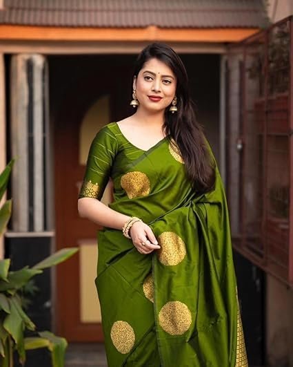 C J Enterprise Womens Pure Banarasi Soft Silk Saree Kanjivaram Style Sarees With Blouse Piece For Wedding (KeriGola-51) - Image 4