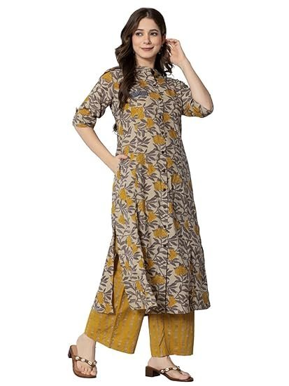 rytras Women's Cotton Printed A-Line Kurta with Palazzo Pant Set - Image 5