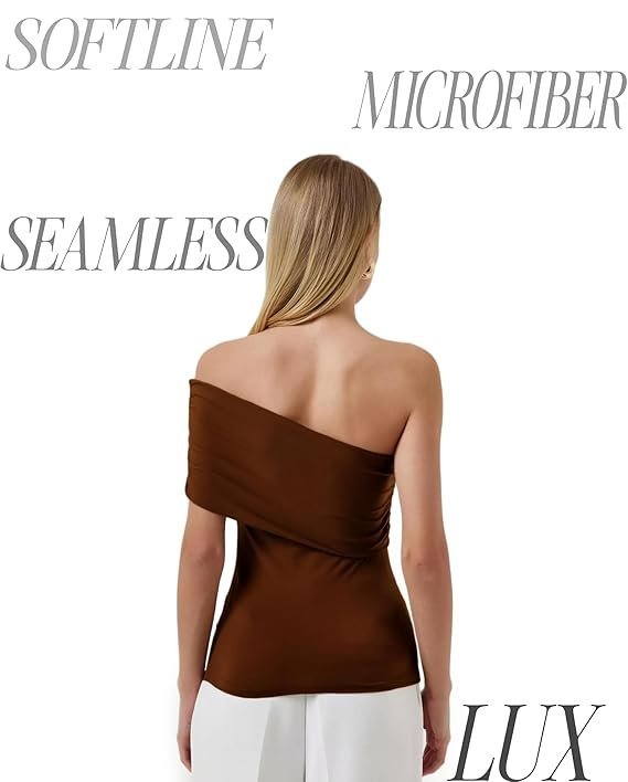 SIGHTBOMB ONE Shoulder SKIMS Ultra Soft OVERFOLD Sleeveless Gathered Front Cuddle TEE for Women - Image 2