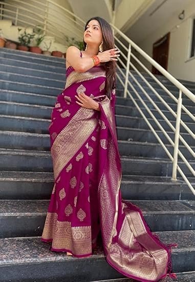 C J Enterprise Women's Kanjivaram Art Silk Saree Soft Banarasi Style Sari With Blouse Piece For Wedding (Pari122-51) - Image 4