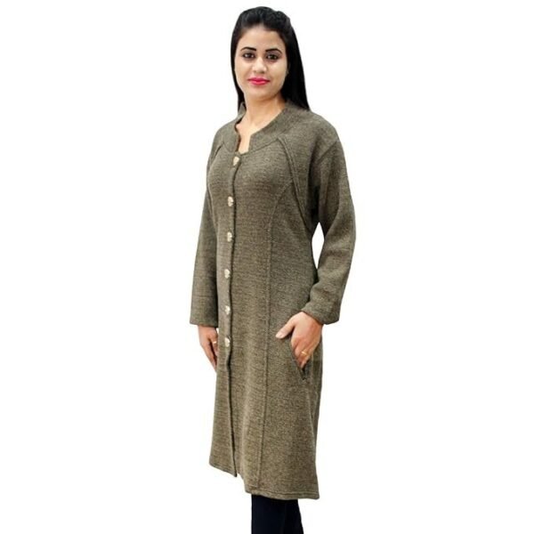 Matelco Women's Woollen Button A-Line Long Coat with Pockets - Image 4