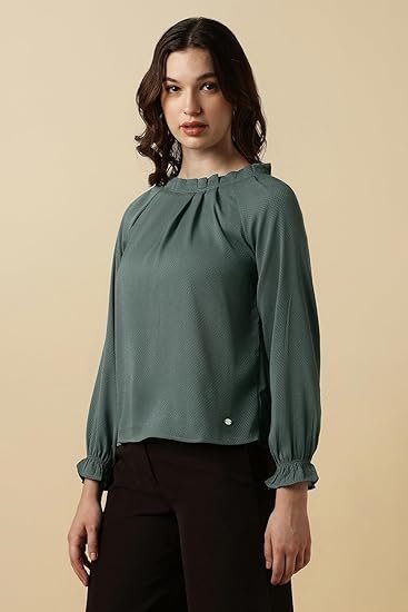 Women Polyester Regular Fit Full Sleeve Solid Closed Neck Formal Top - Image 2
