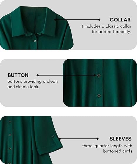 Women's Shirt Dress Knee Length Dress | Loose Fit | Button-Down | | 3/4 Sleeve | Summer Wear | Available in (Pack of 2 | Value Pack) - Image 6
