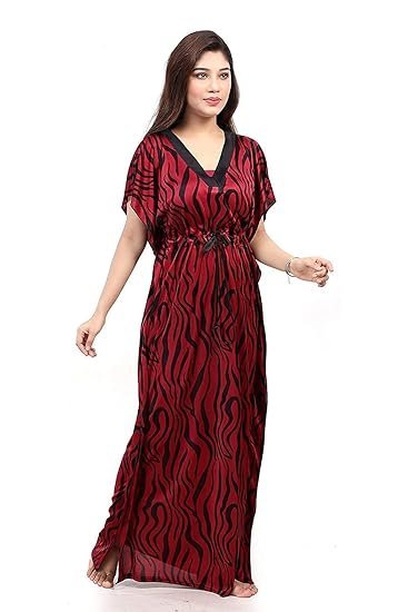 G4Girl Women's Silk Geometric Print Maxi Nightgown - Image 6