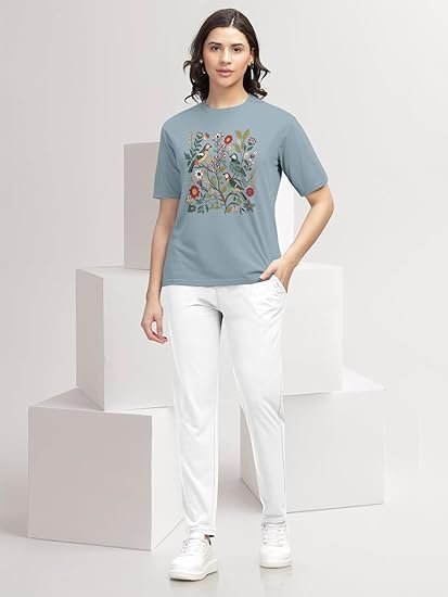 HELLCAT Trendy Printed Regular Fit Round Neck Casual Tshirt for Women - Image 6