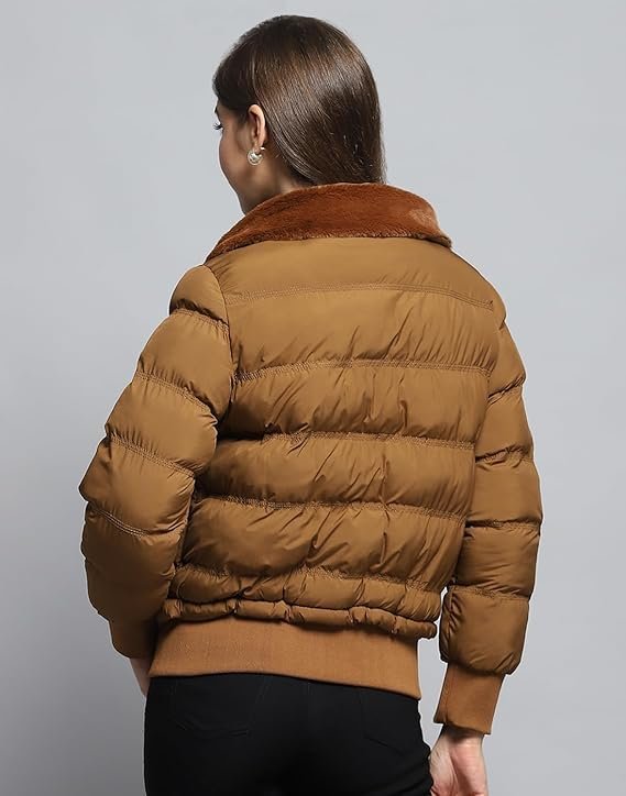 Monte Carlo Womens Self Design Tan Collar Neck Full Sleeve Jacket - Image 3