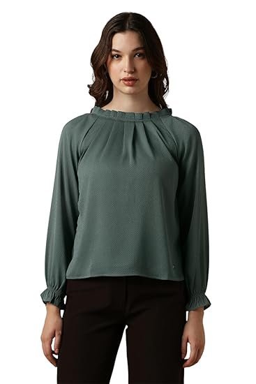 Women Polyester Regular Fit Full Sleeve Solid Closed Neck Formal Top