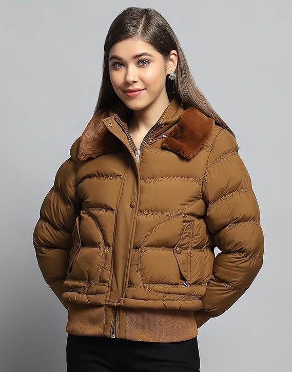 Monte Carlo Womens Self Design Tan Collar Neck Full Sleeve Jacket - Image 6