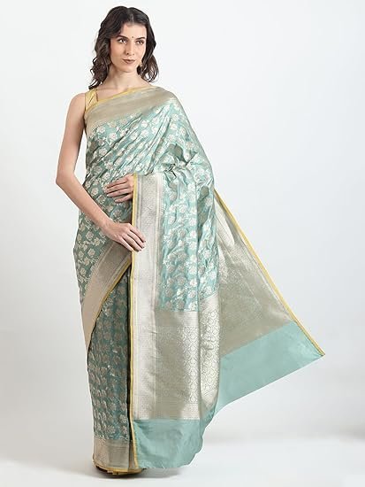THE WEAVERS SHOP BY RAAVI Brocade Pure Katan Silk Banarasi Silk Saree Original, Handloom Saree Silk, Banarasi Saree for Women, Pure Silk Sarees for Women Original with Unstitched Blouse Piece