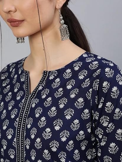 Artsy Fashion Women's Cotton Slub Round Neck 3/4 Sleeves Printed Designer Stylish Kurti for Ladies