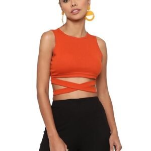 AVANOVA Women's & Girls' Solid Ribbed Round Neck Sleeveless Crop Tops for Women