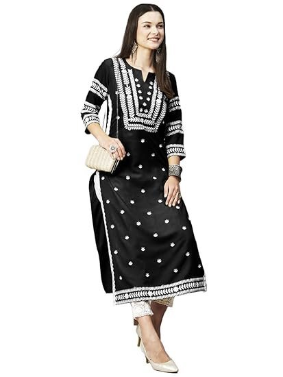GoSriKi Women's Cotton Blend Embroidered Straight Kurta - Image 7